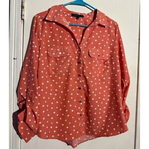 Adrienne Vittadini Blouse Peach Polka Dot Women’s Size S